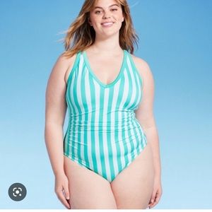 Kona Sol V-neck Over the shoulder high leg one piece Swimsuit plus size 20W NWT